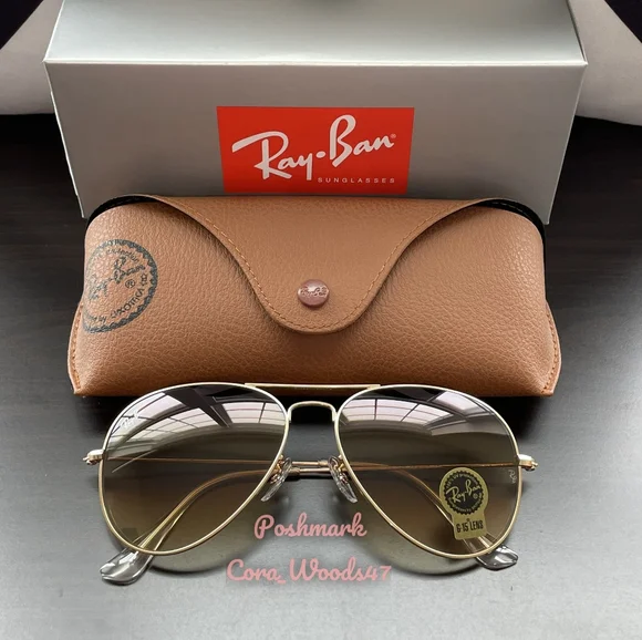 RayBan Aviator Gradient Brown RB3025 Gold Frame 58 / 62 Unisex New - Picture 3 of 16